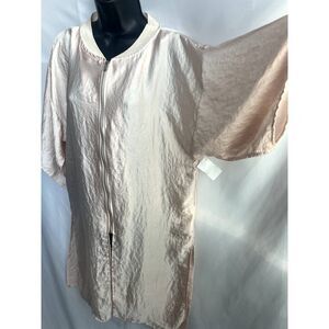 Zara Satin Zip Front Cream Kimono Jacket Cardigan Size S Oversized Lagenlook